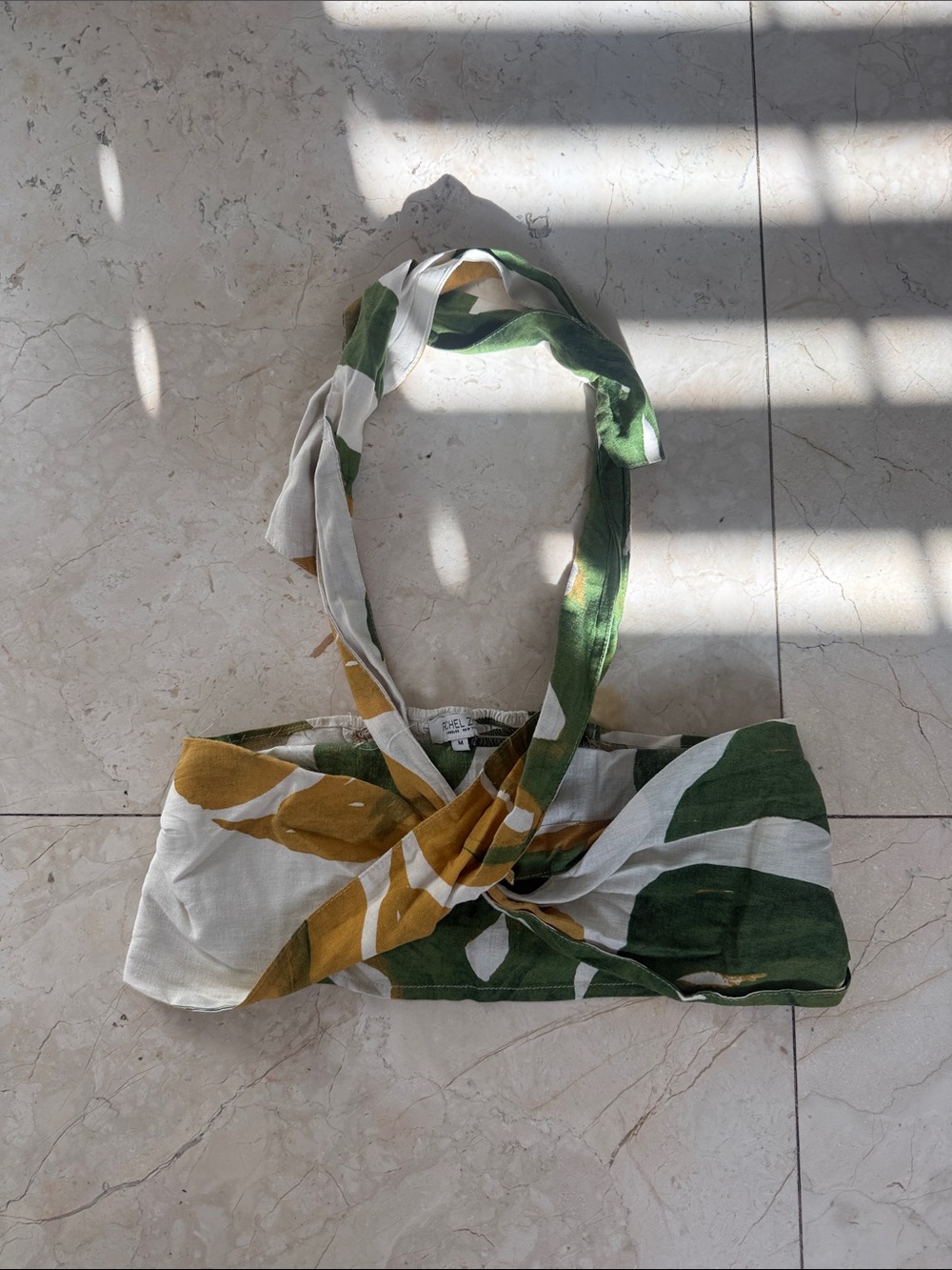 Rachel Zoe Green, White & Mustard Twist Halter Crop Top